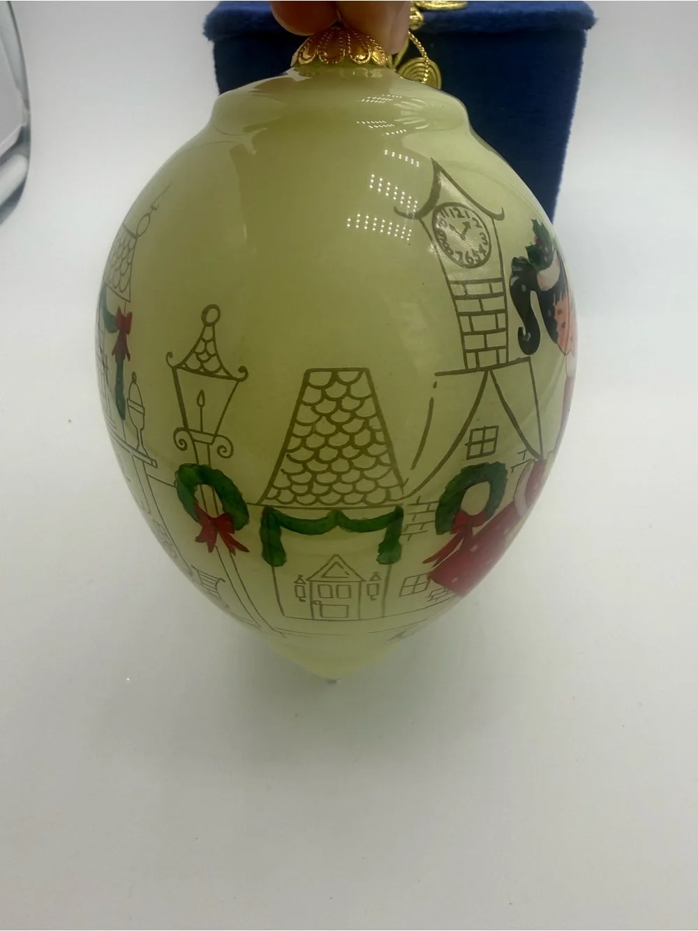 2013 Pier 1 Li Bien Holiday Shopper Reverse Hand Painted Teardrop Ornament w Box